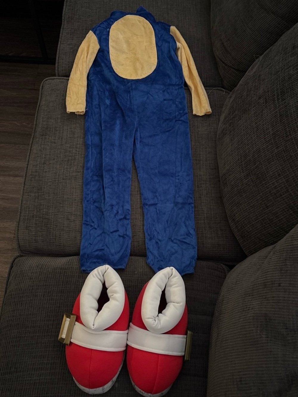 Kids Sonic the Hedgehog Blue and Cream One-Piece Costume with Red Shoe Slippers